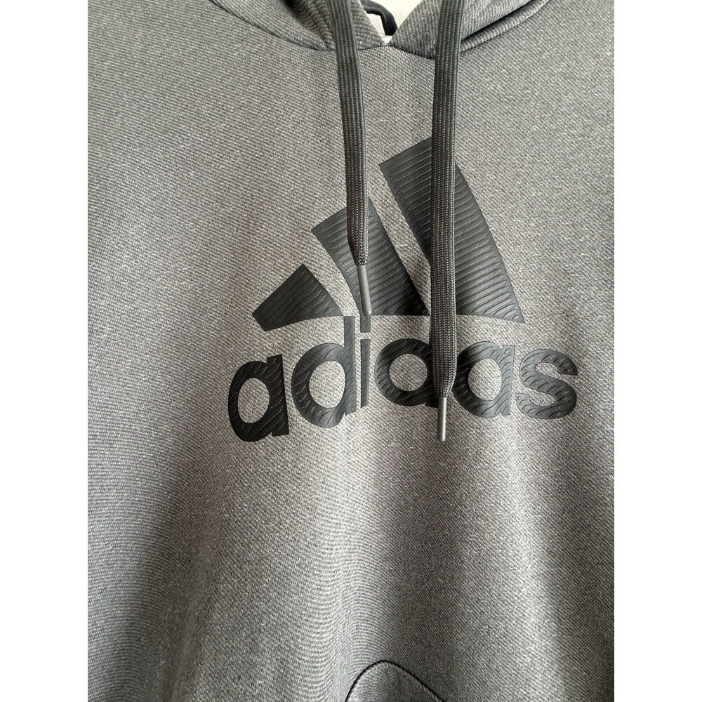 ✿ Adidas Gray Hoodie Sweatshirt XL Fleece Lined Pullover Logo